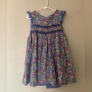 Mini Boden Dress 5-6 Blue Floral Cotton Sundress Smocked